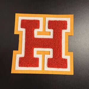 Vintage Red Chenille Varsity Letter H Patch Jacket Sweater Sew-On